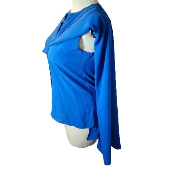 Prabal Gurung Blue Asymmetrical Button Down Blouse Size 8 Draped Sleeve Designer - Picture 10 of 15